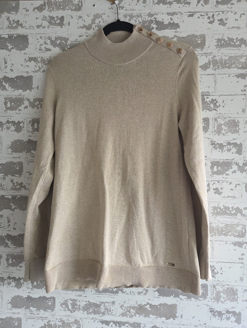 Calvin Klein Gold Metallic Shimmer Mock Neck Sweater M - Picture 1 of 8